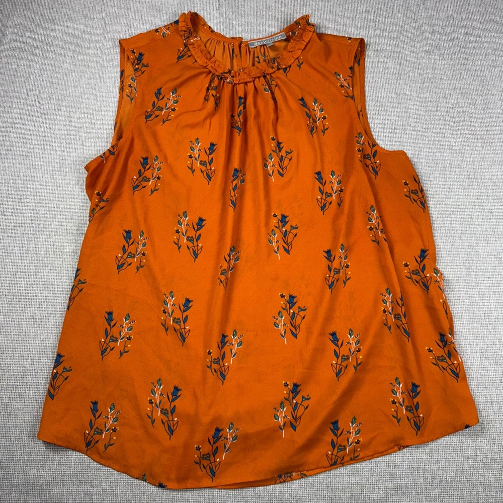 Daniel Rainn Burnt Orange Floral Ruffle Neck Sleeveless Blouse 1x